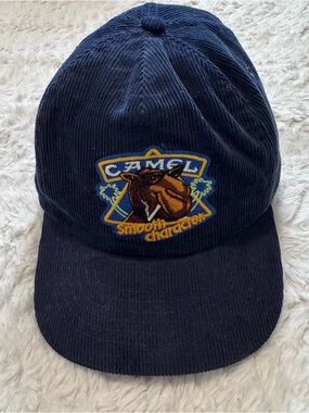 VTG Joe Camel Smooth Character Corduroy Snapback Hat Navy 90s Rare Promo